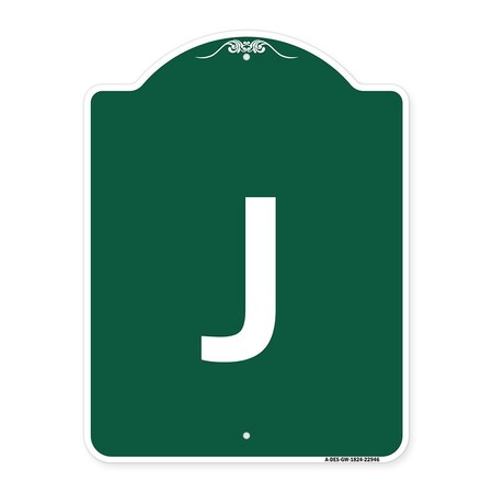 Signmission Designer Series Sign-Sign W/ Letter J, Green & White Aluminum Sign, 18" x 24", GW-1824-22946 A-DES-GW-1824-22946